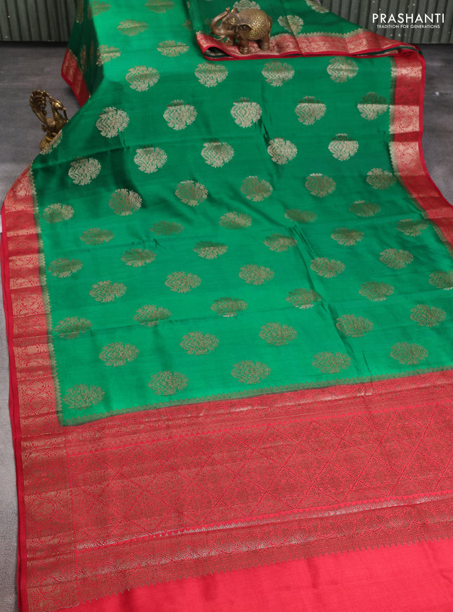 Chiniya silk saree green and red with thread & zari woven buttas and woven border