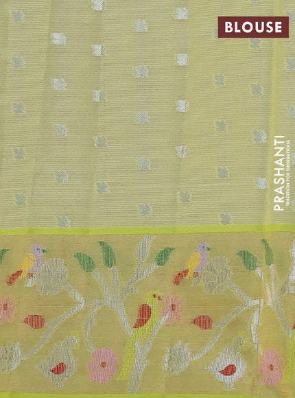 Cotton zari kota saree lavender and light green with allover silver zari woven buttas and thread & zari woven border