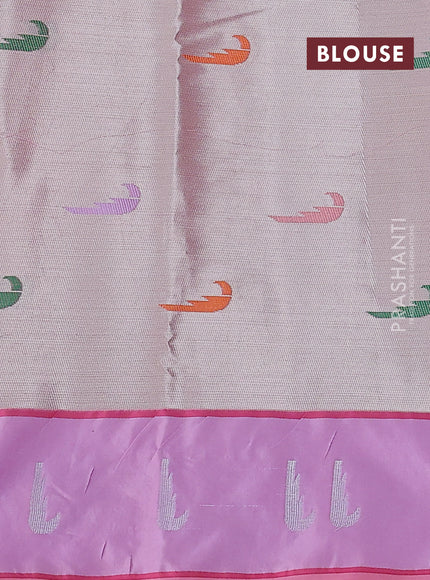 Cotton zari kota saree lavender and pastel pink with allover silver & gold zari woven buttas and silver zari woven muniya butta border
