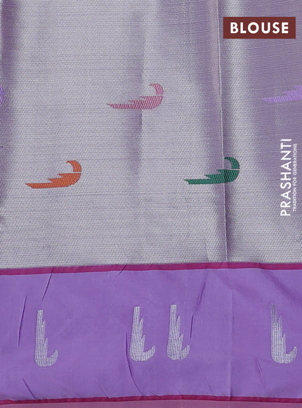 Cotton zari kota saree teal green and lavender with allover silver & gold zari woven buttas and silver zari woven muniya butta border