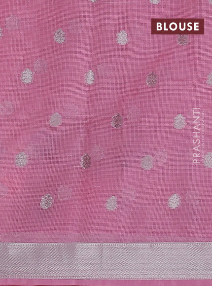 Cotton zari kota saree pale orange and peach pink with allover zari woven buttas and zari woven muniya butta border