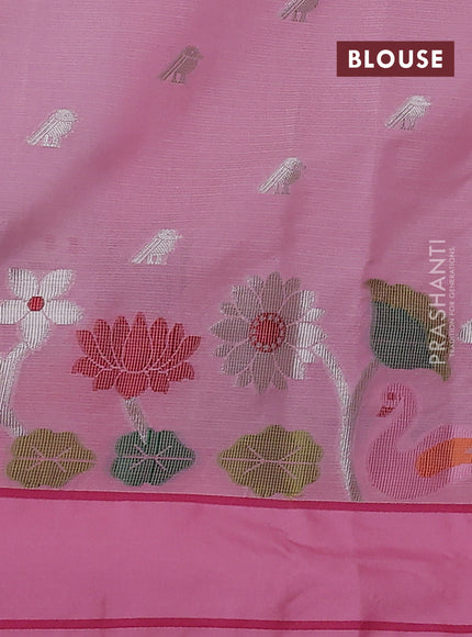 Cotton zari kota saree lavender and pink with allover silver zari woven buttas and thread & zari woven border