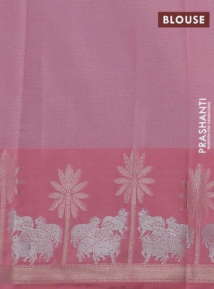 Cotton zari kota saree lavender and peach pink with silver & gold zari woven annam buttas and pichwai zari woven border