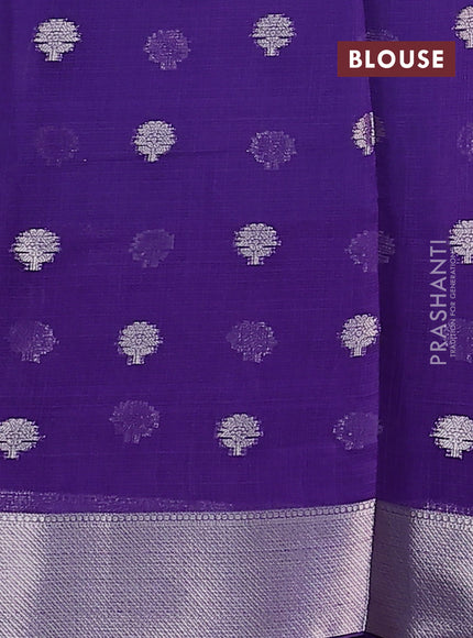 Cotton zari kota saree teal blue and blue with zari woven buttas and long zari woven butta border