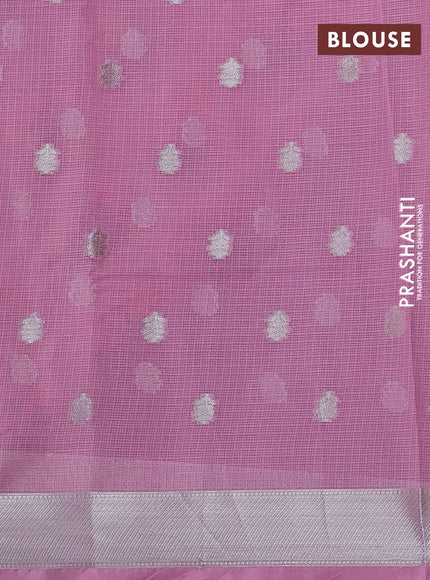 Cotton zari kota saree lavender and pastel pink with allover floral zari woven buttas and floral thread woven border