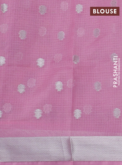 Cotton tissue zari kota saree beige and pastel pink with allover floral zari woven buttas and floral thread woven border