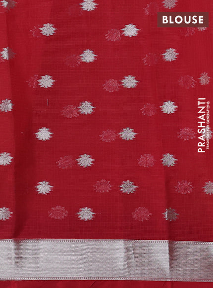 Cotton zari kota saree pista green and maroon with allover silver zari woven buttas and thread & zari woven border