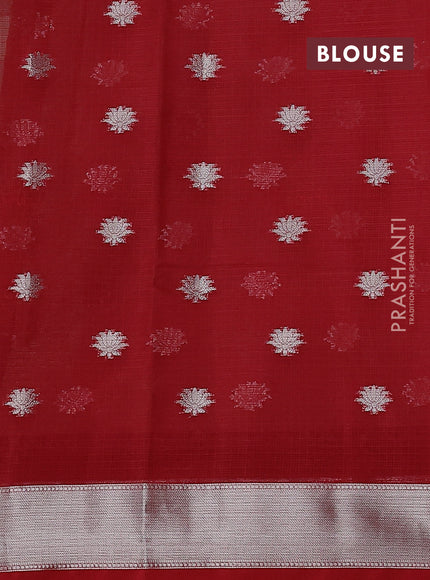 Cotton zari kota saree teal green and maroon with allover silver zari woven buttas and thread & zari woven border