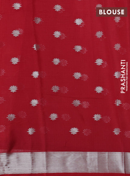 Cotton zari kota saree pale orange and maroon with allover silver zari woven buttas and thread & zari woven border