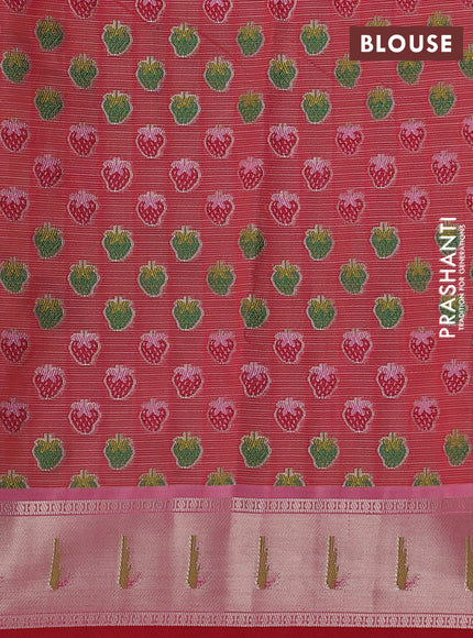 Cotton zari kota saree pista green and pink with allover floral zari weaves and zari woven muniya butta border