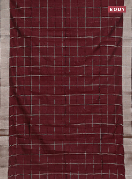 Semi dupion saree deep maroon with allover zari checks pattern and madhubani printed pallu & blouse