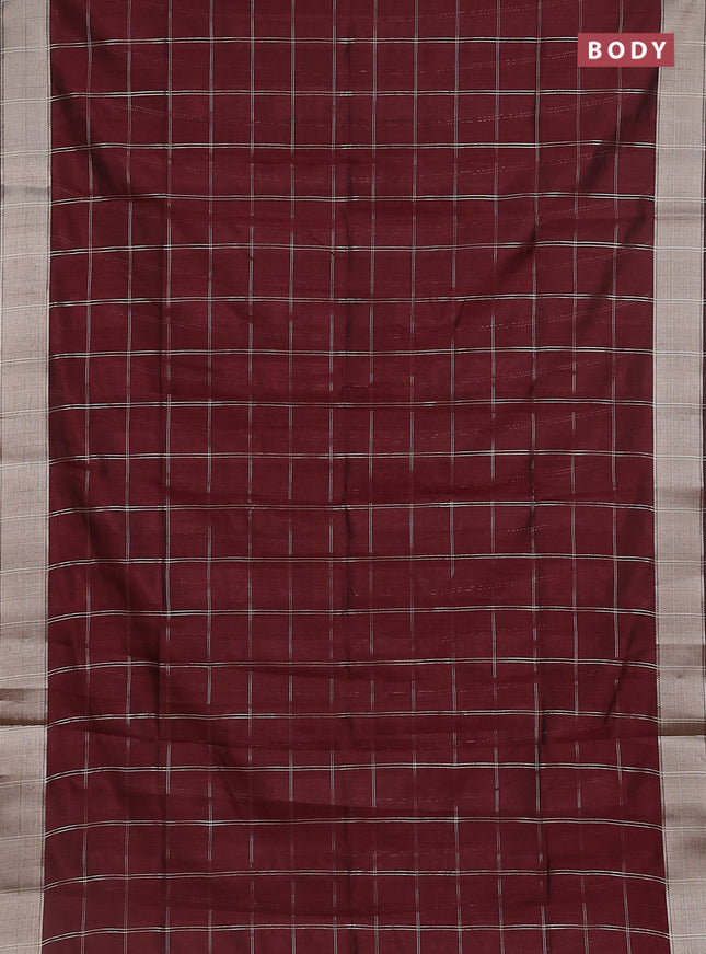 Semi dupion saree deep maroon with allover zari checks pattern and madhubani printed pallu & blouse