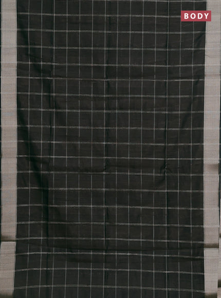 Semi dupion saree black with allover zari checks pattern and madhubani printed pallu & blouse