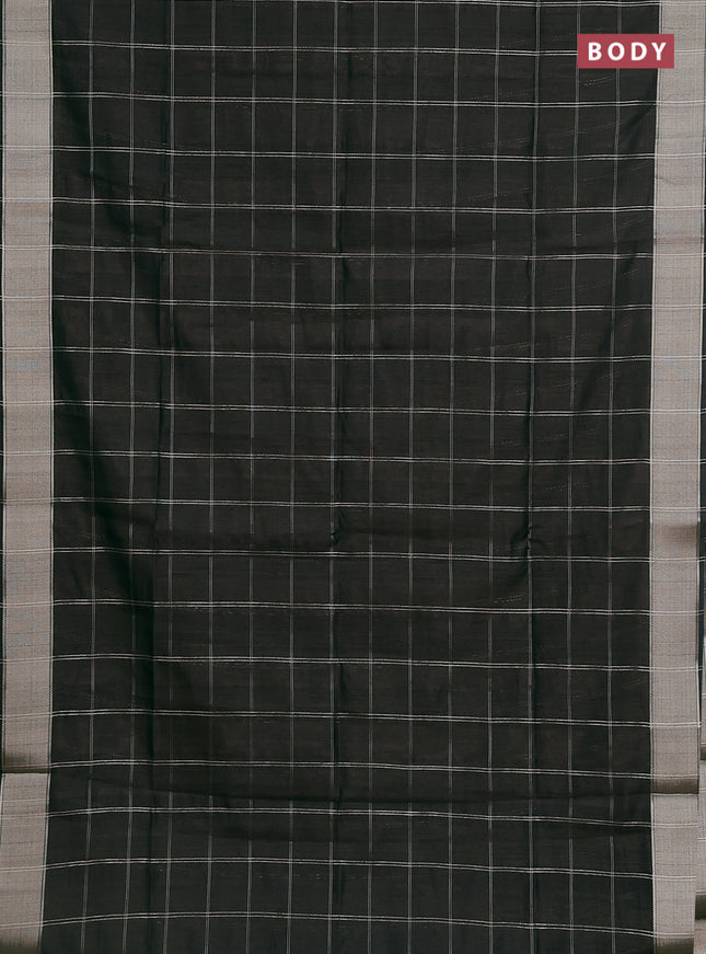 Semi dupion saree black with allover zari checks pattern and madhubani printed pallu & blouse
