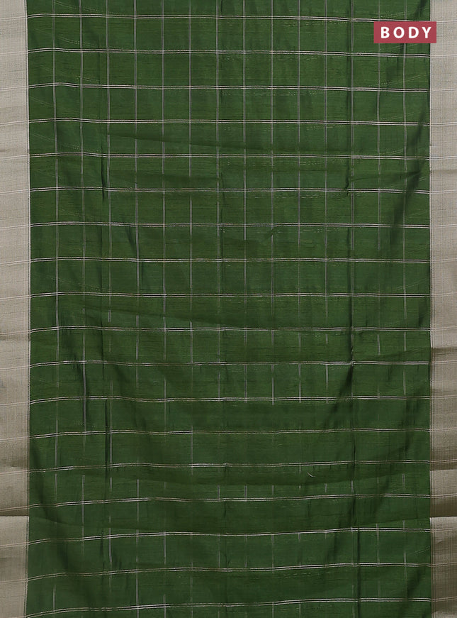 Semi dupion saree light green with allover zari checks pattern and madhubani printed pallu & blouse