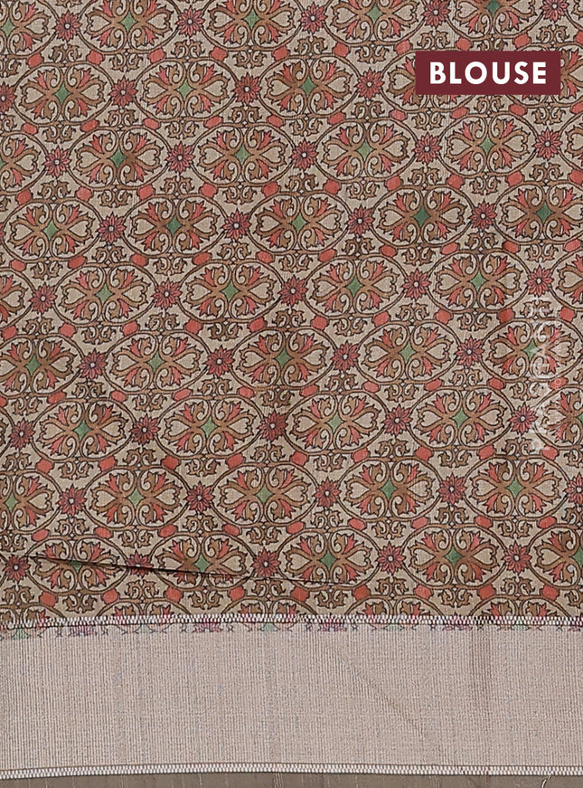 Semi dupion saree blue with allover zari checks pattern and madhubani printed pallu & blouse