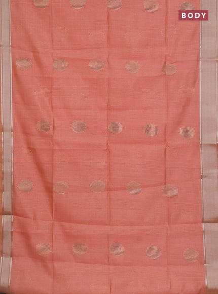 Semi dupion saree pale orange with zari woven buttas and madhubani printed pallu & blouse