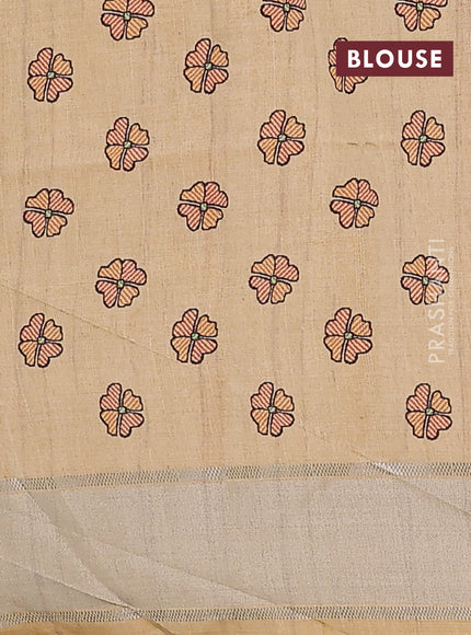 Semi dupion saree pale orange with zari woven buttas and madhubani printed pallu & blouse