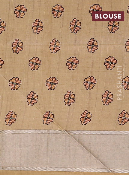Semi dupion saree pista green with zari woven buttas and madhubani printed pallu & blouse
