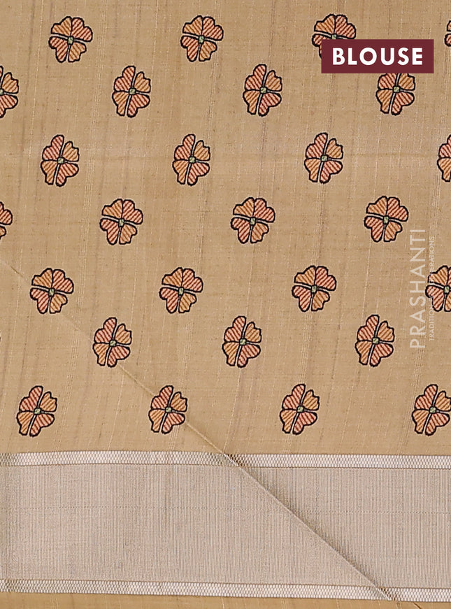 Semi dupion saree pista green with zari woven buttas and madhubani printed pallu & blouse