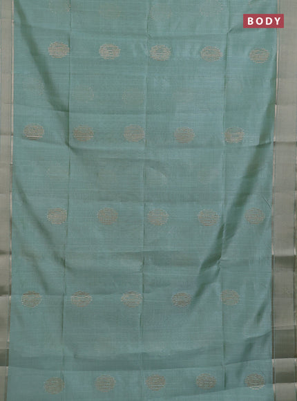 Semi dupion saree teal green with zari woven buttas and madhubani printed pallu & blouse