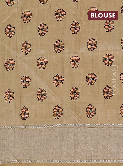 Semi dupion saree teal green with zari woven buttas and madhubani printed pallu & blouse