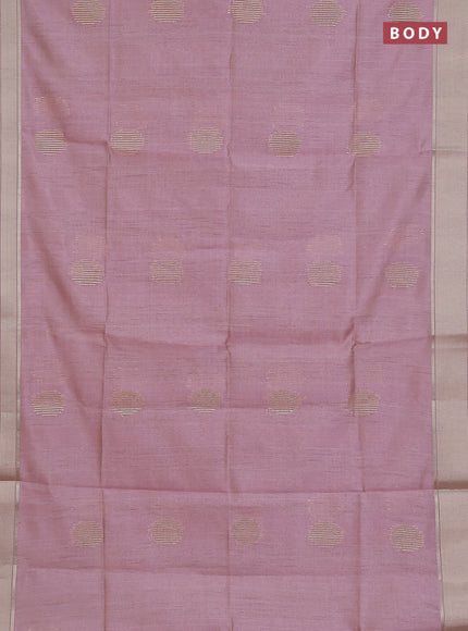 Semi dupion saree pastel pink with zari woven buttas and madhubani printed pallu & blouse