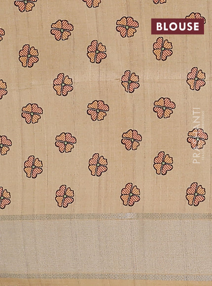 Semi dupion saree pastel pink with zari woven buttas and madhubani printed pallu & blouse
