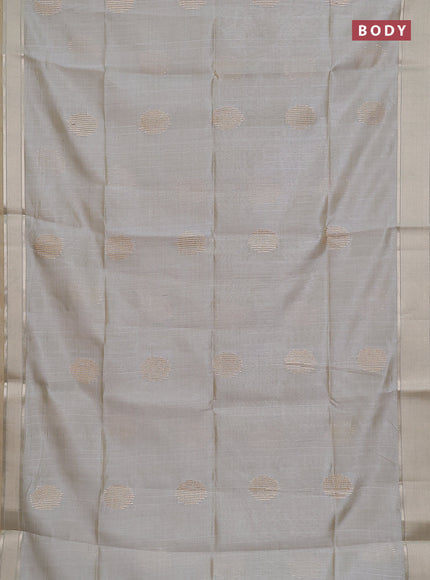 Semi dupion saree pastel grey with zari woven buttas and madhubani printed pallu & blouse