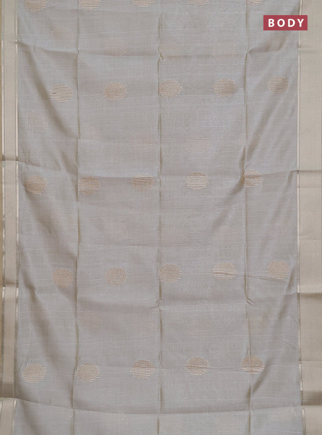 Semi dupion saree pastel grey with zari woven buttas and madhubani printed pallu & blouse