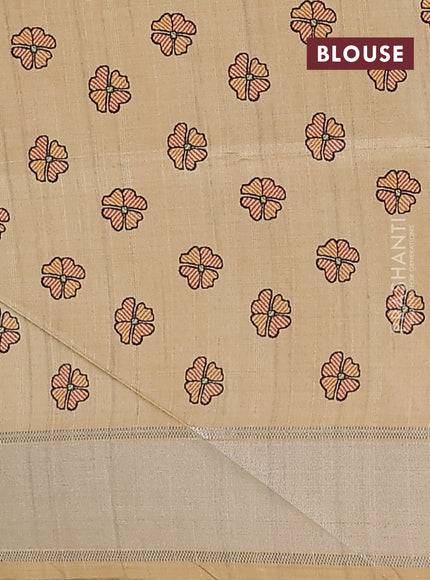 Semi dupion saree pastel grey with zari woven buttas and madhubani printed pallu & blouse
