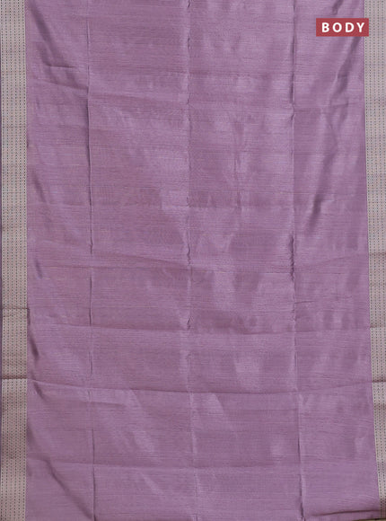 Semi dupion saree purple with plain body and madhubani printed pallu & kantha stitch work