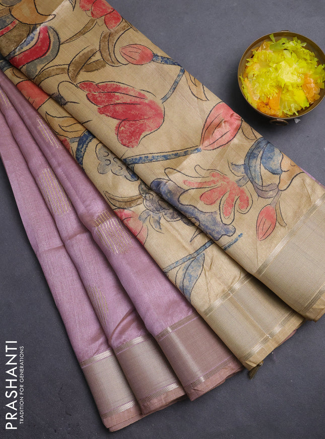 Semi dupion saree pastel pink with zari woven buttas and madhubani printed pallu & blouse