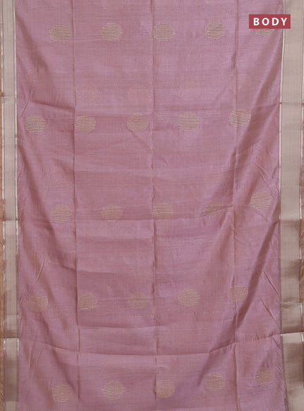 Semi dupion saree pastel pink with zari woven buttas and madhubani printed pallu & blouse