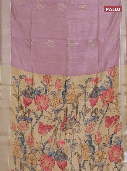 Semi dupion saree pastel pink with zari woven buttas and madhubani printed pallu & blouse