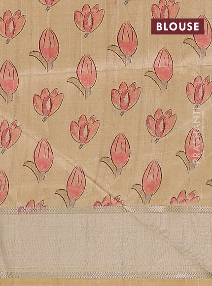 Semi dupion saree pastel pink with zari woven buttas and madhubani printed pallu & blouse
