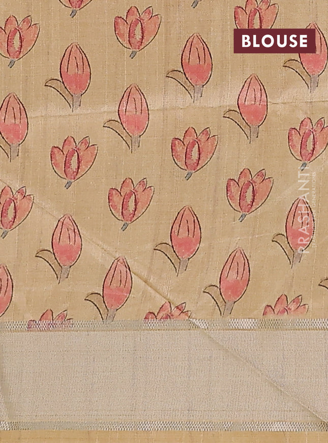 Semi dupion saree pastel pink with zari woven buttas and madhubani printed pallu & blouse