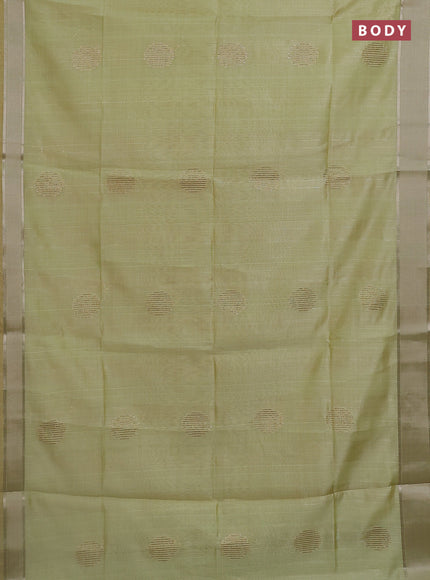 Semi dupion saree pale yellow with zari woven buttas and madhubani printed pallu & blouse
