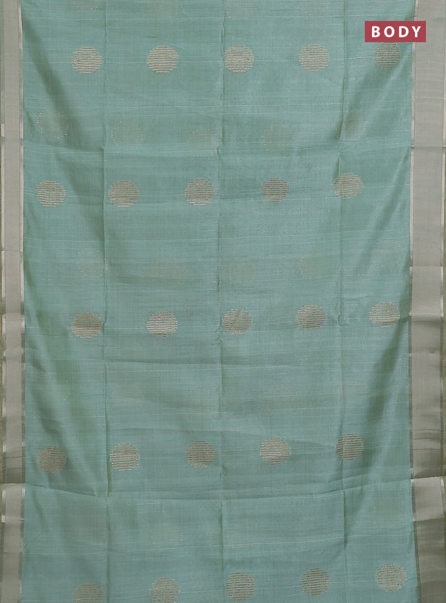 Semi dupion saree teal green with zari woven buttas and madhubani printed pallu & blouse