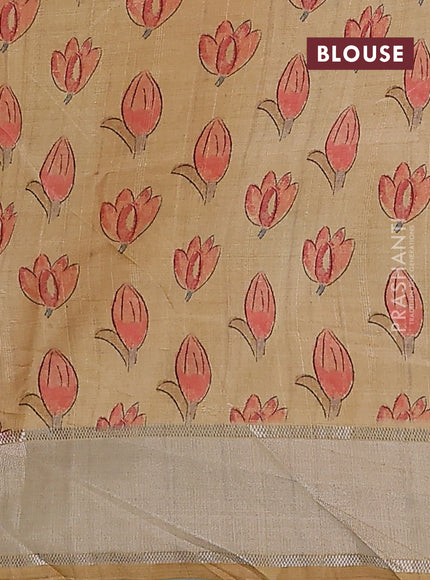 Semi dupion saree teal green with zari woven buttas and madhubani printed pallu & blouse