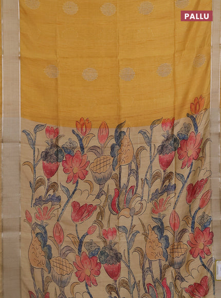 Semi dupion saree sandal with zari woven buttas and madhubani printed pallu & blouse