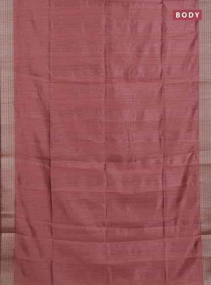 Semi dupion saree pastel maroon with plain body and madhubani printed pallu & kantha stitch work