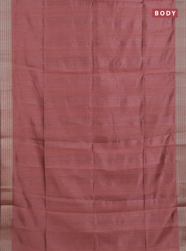 Semi dupion saree pastel maroon with plain body and madhubani printed pallu & kantha stitch work