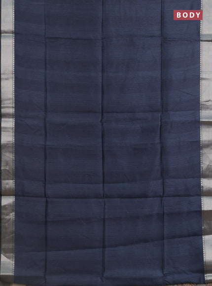 Semi dupion saree grey with plain body and madhubani printed pallu & blouse