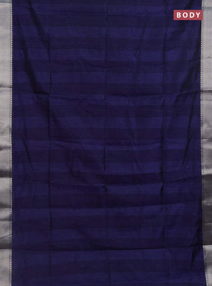 Semi dupion saree navy blue with plain body and madhubani printed pallu & blouse