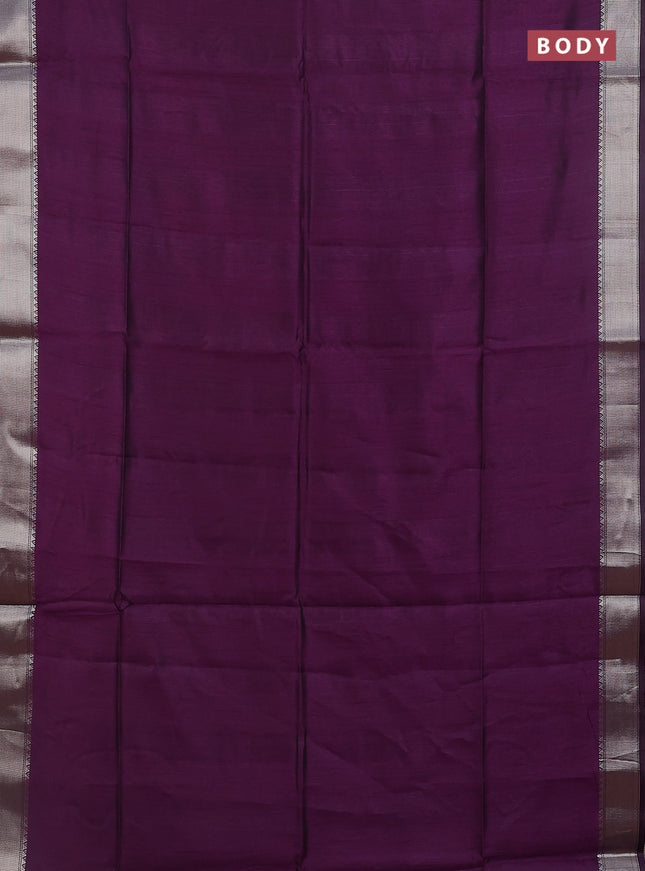 Semi dupion saree purple with plain body and madhubani printed pallu & blouse