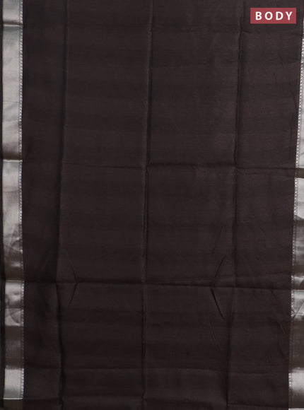 Semi dupion saree coffee brown with plain body and madhubani printed pallu & blouse