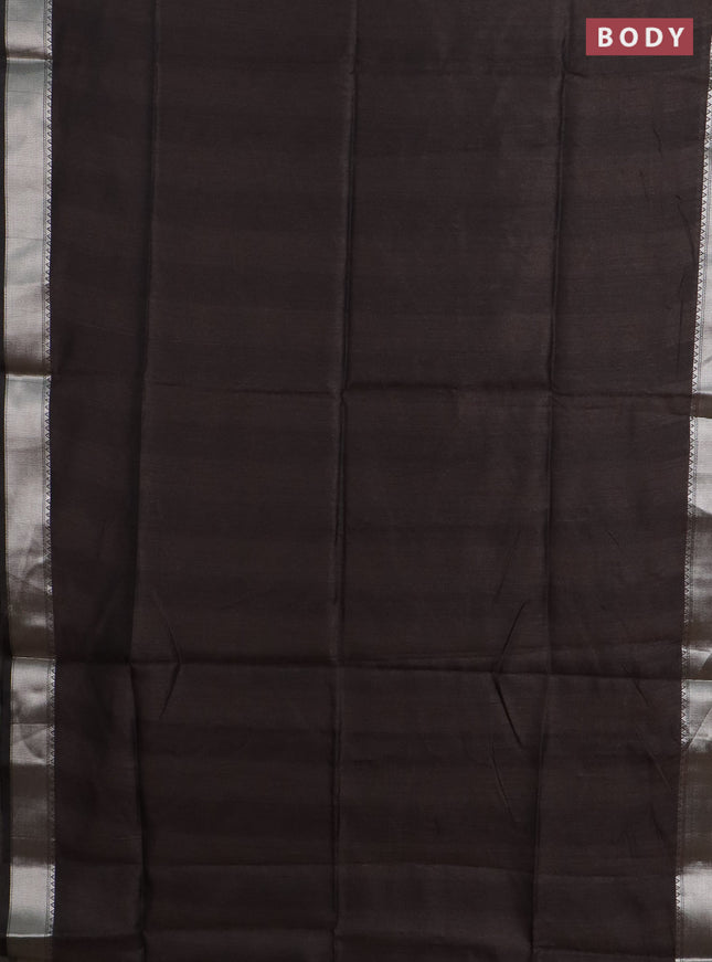 Semi dupion saree coffee brown with plain body and madhubani printed pallu & blouse