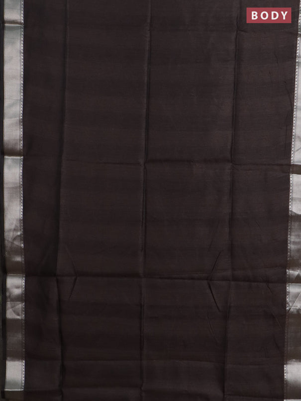 Semi dupion saree coffee brown with plain body and madhubani printed pallu & blouse