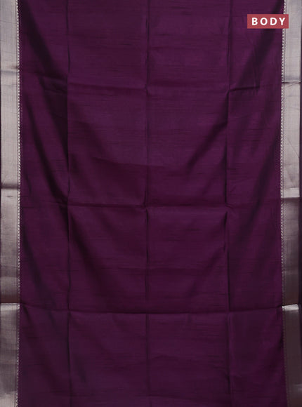 Semi dupion saree purple and beige with plain body and madhubani printed pallu & blouse